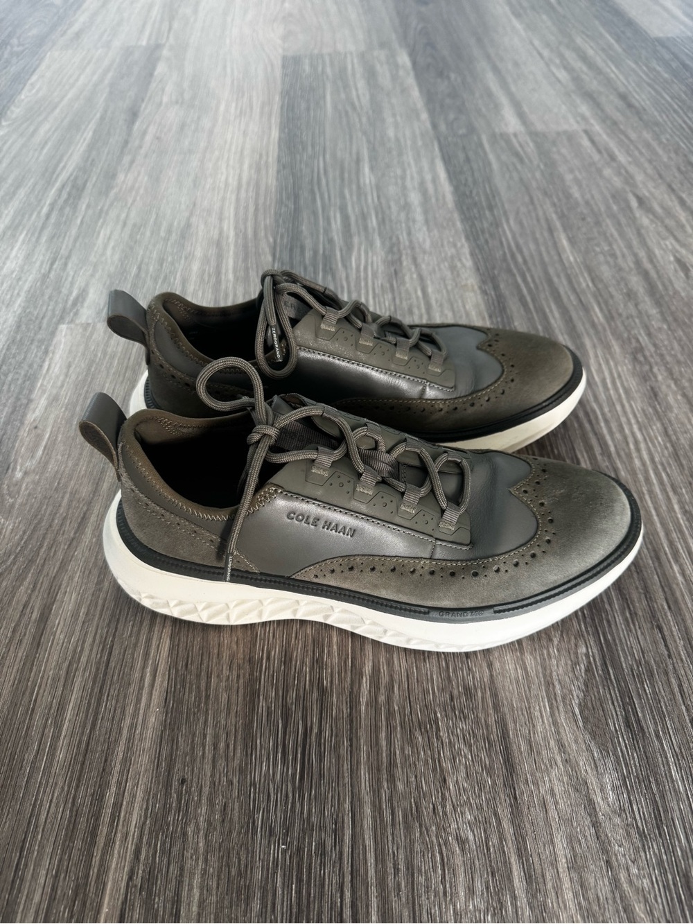 Cole Haan Men's Olive Gray Leather Wingtip-Style Sneakers